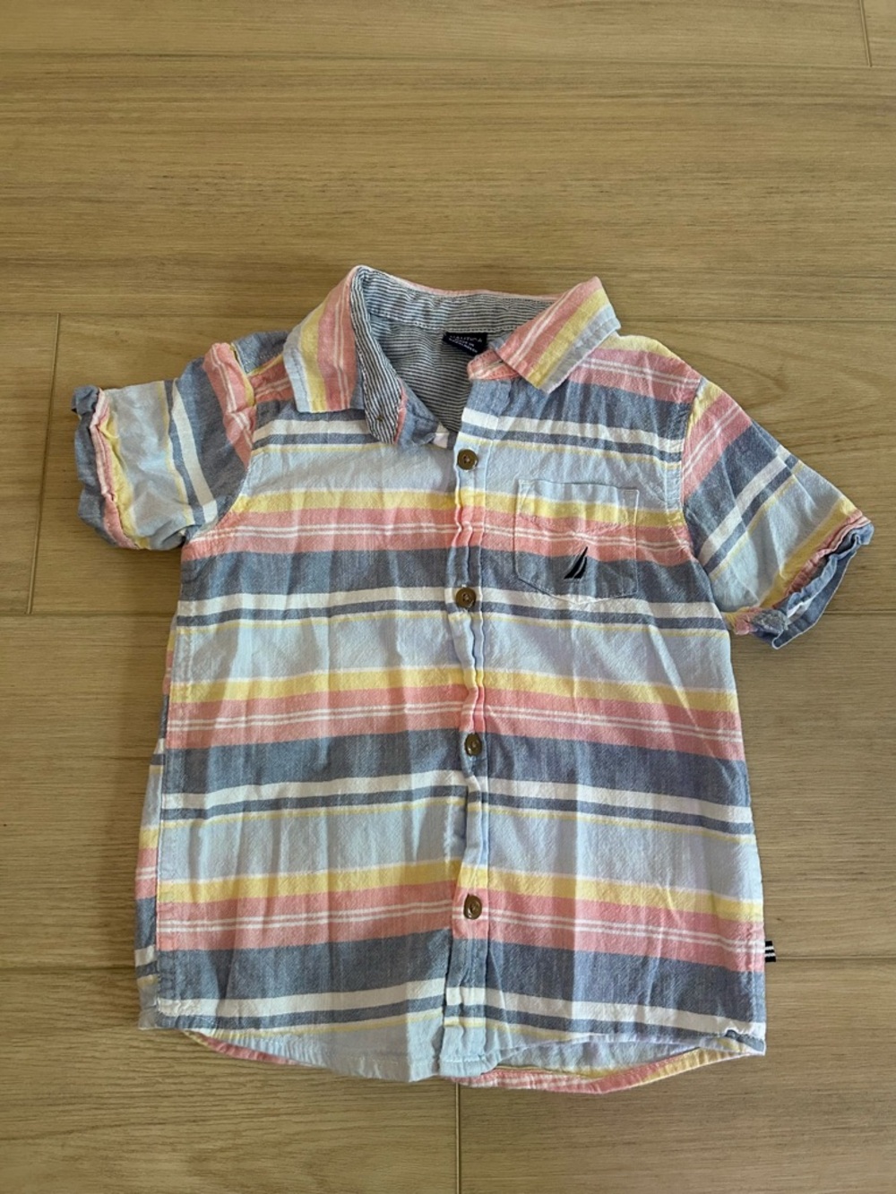 The NAUTICA Multi Color Striped Button Down Short Sleeve Boy's Shirt